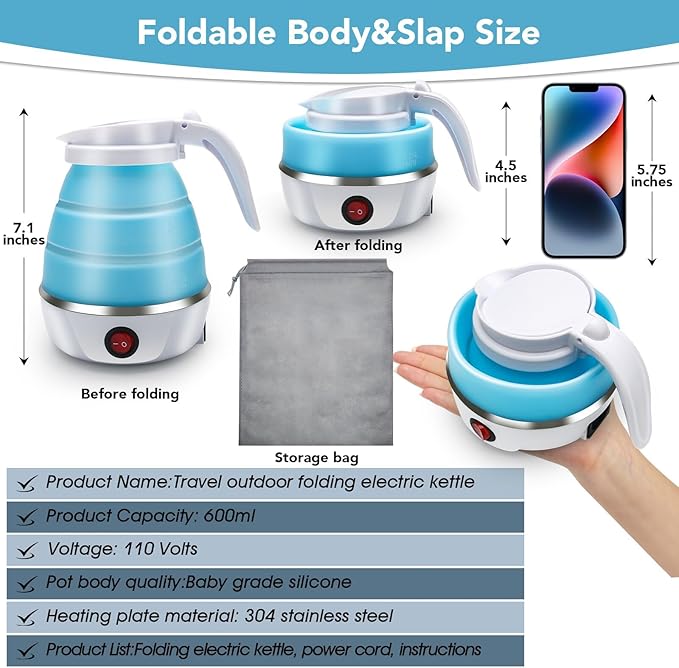 Collapsible Silicone Travel Electric Kettle